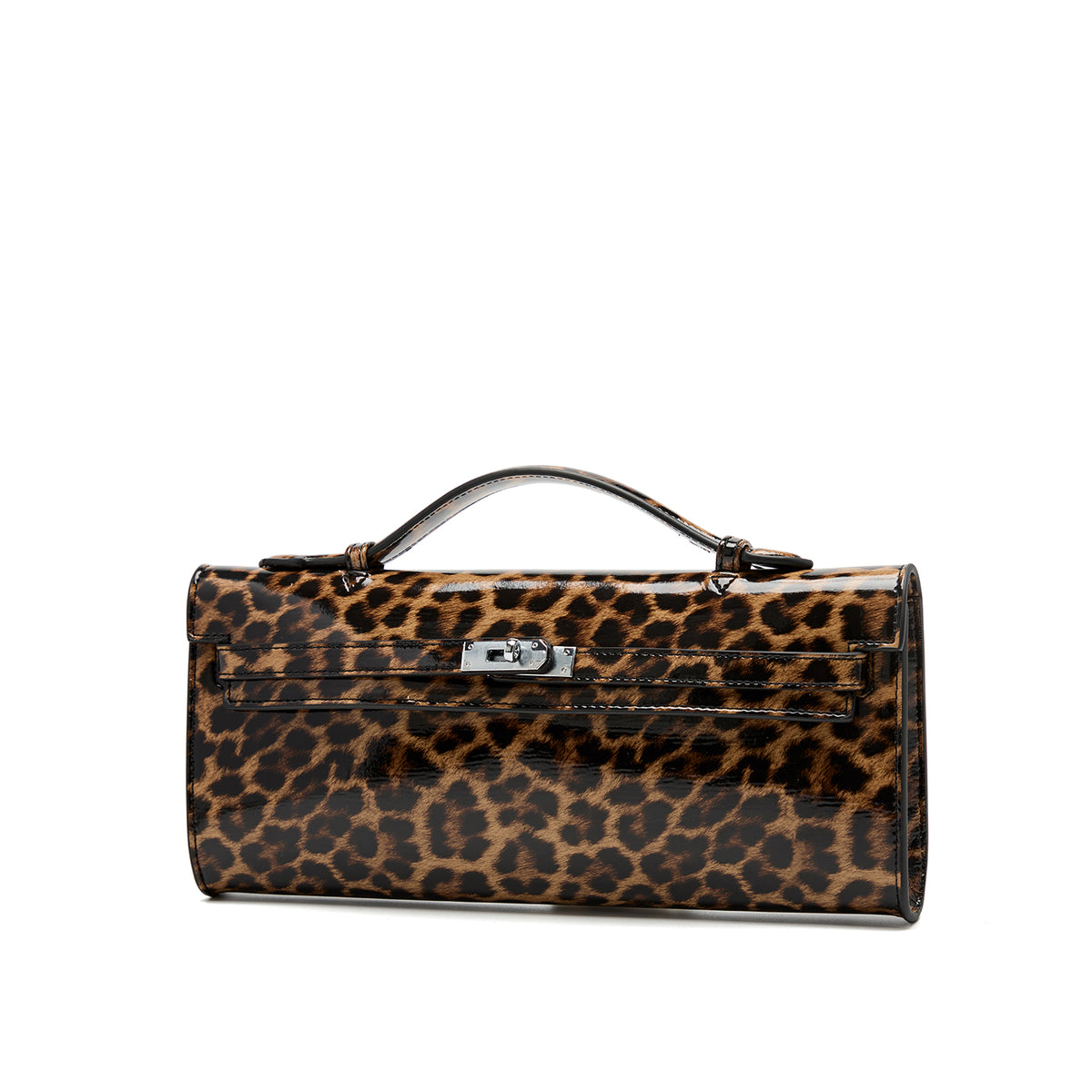 Glossy Croc-Embossed Top-Handle Bag — Leopard Print