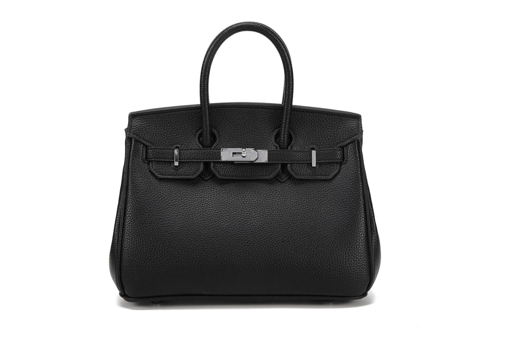 BK25 Pebbled Top-Handle Bag — Silver-Tone Hardware — Black