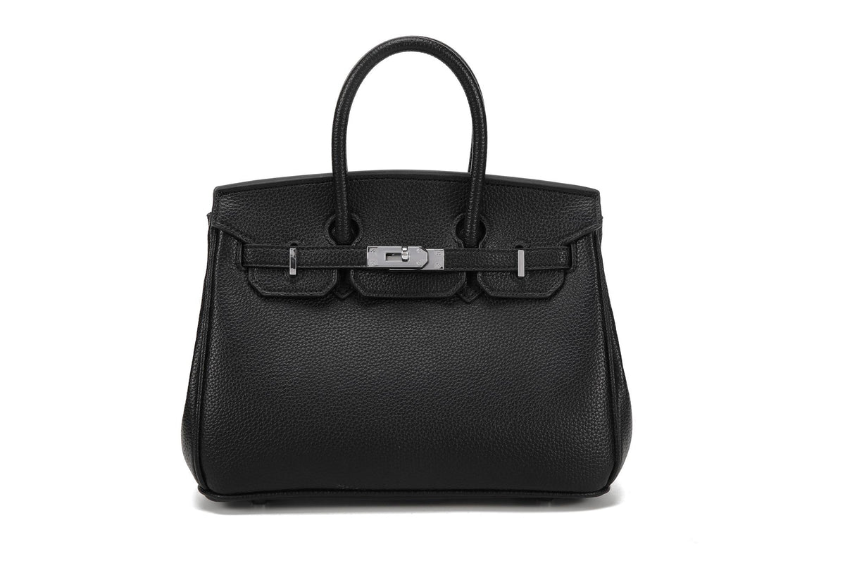 BK25 Pebbled Top-Handle Bag — Silver-Tone Hardware — Black