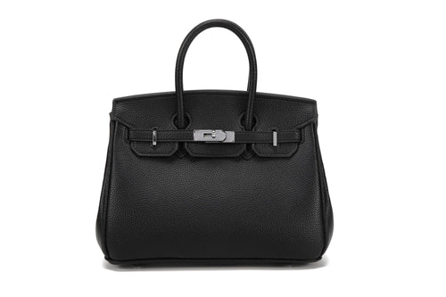 BK25 Pebbled Top-Handle Bag — Silver-Tone Hardware — Black