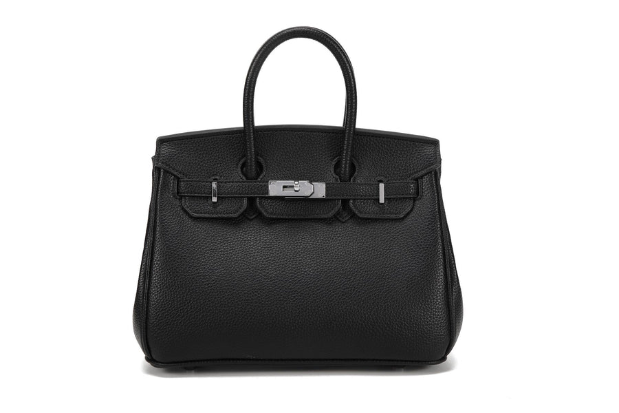 BK25 Pebbled Top-Handle Bag — Silver-Tone Hardware — Black