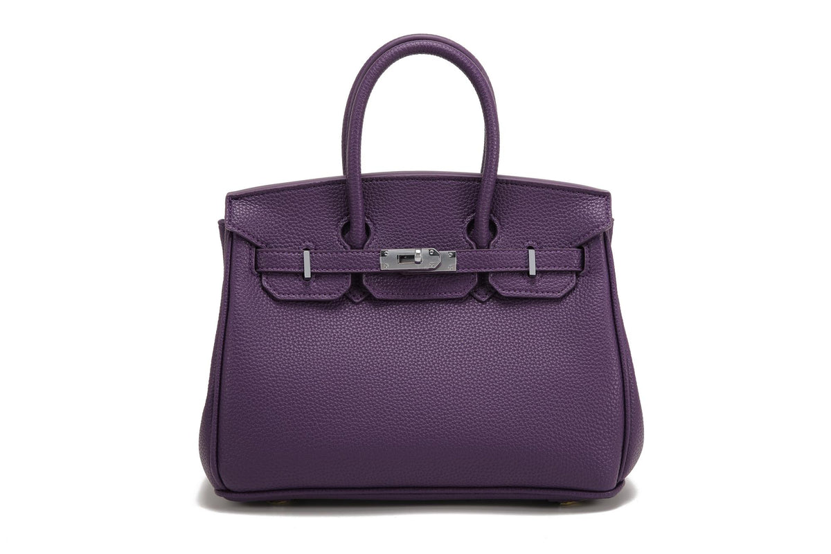 BK25 Pebbled Top-Handle Bag — Silver-Tone Hardware — Grape Purple