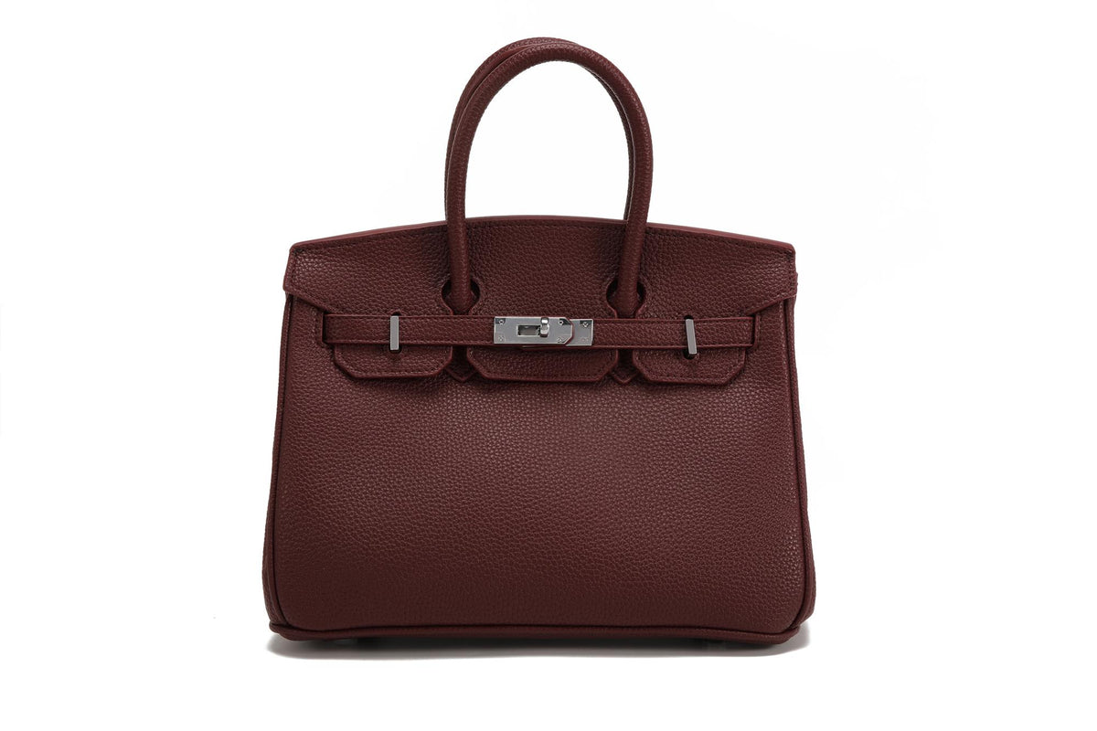 BK25 Pebbled Top-Handle Bag — Silver-Tone Hardware — Burgundy