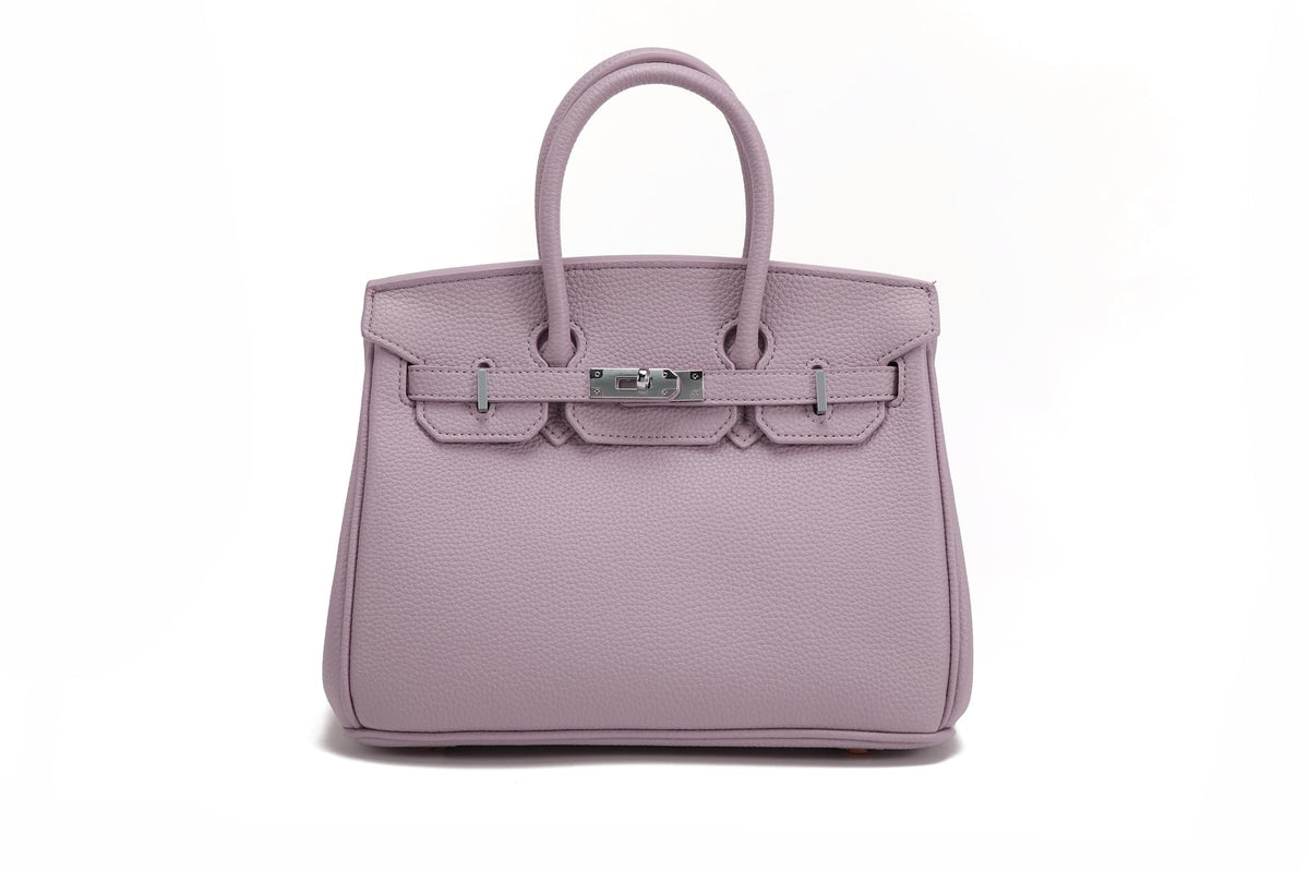 BK25 Pebbled Top-Handle Bag — Silver-Tone Hardware — Lilac Grey