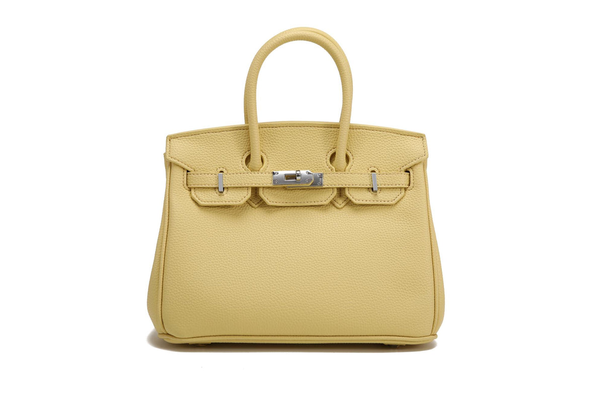 BK25 Pebbled Top-Handle Bag — Silver-Tone Hardware — Butter Yellow