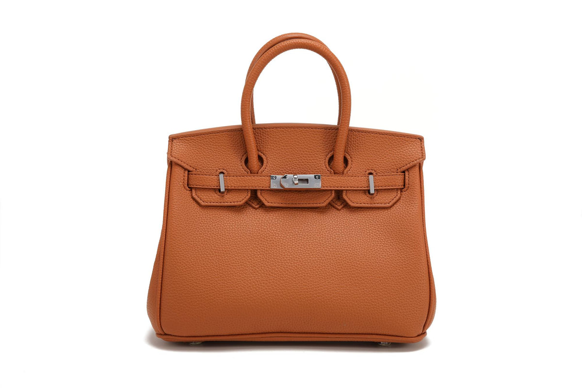 BK25 Pebbled Top-Handle Bag — Silver-Tone Hardware — Tan