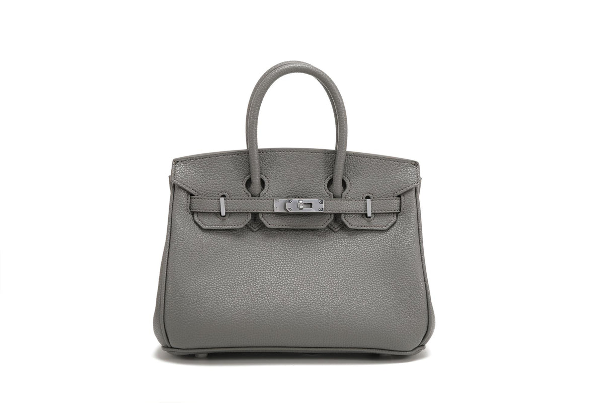 BK25 Pebbled Top-Handle Bag — Silver-Tone Hardware — Dark Grey