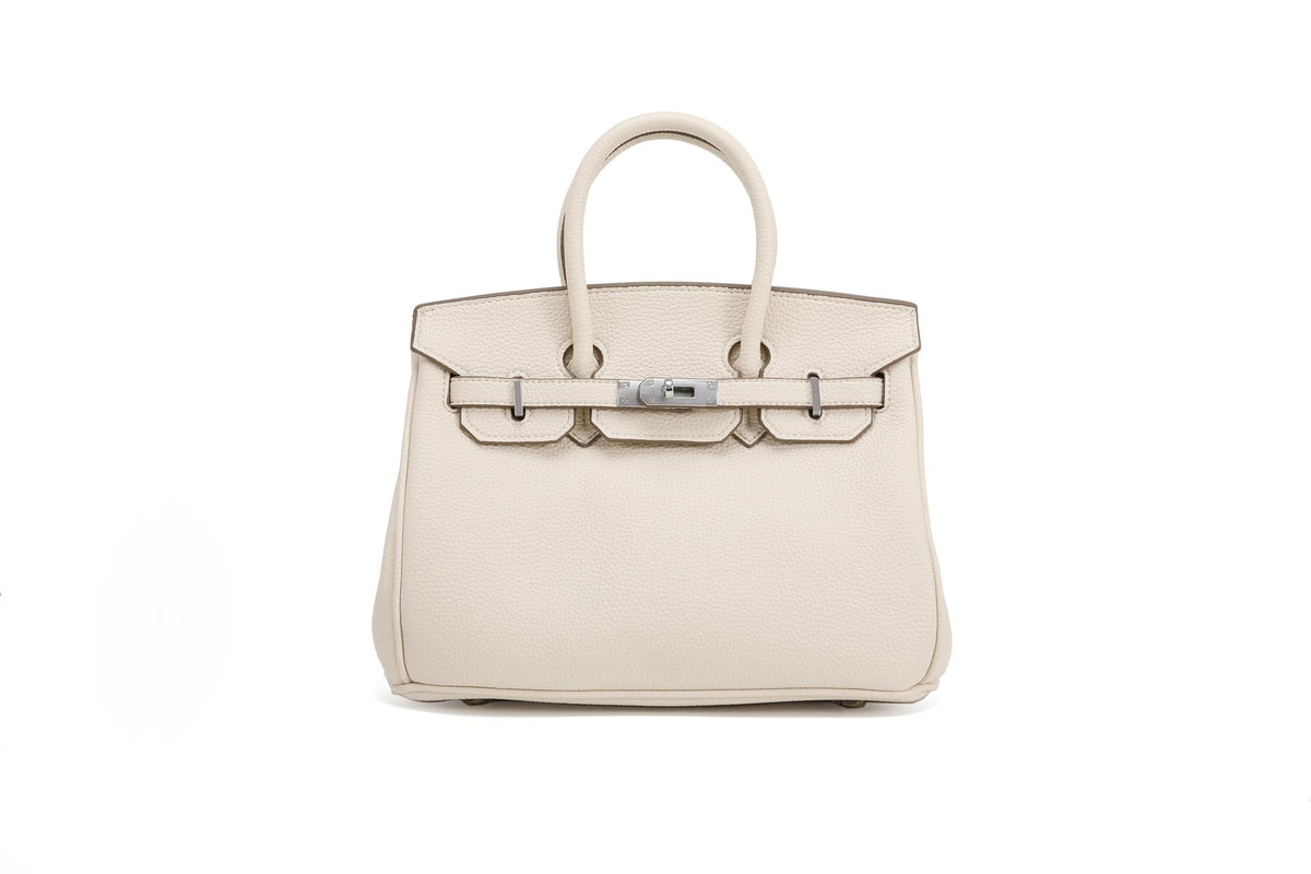 BK25 Pebbled Top-Handle Bag — Silver-Tone Hardware — Ivory