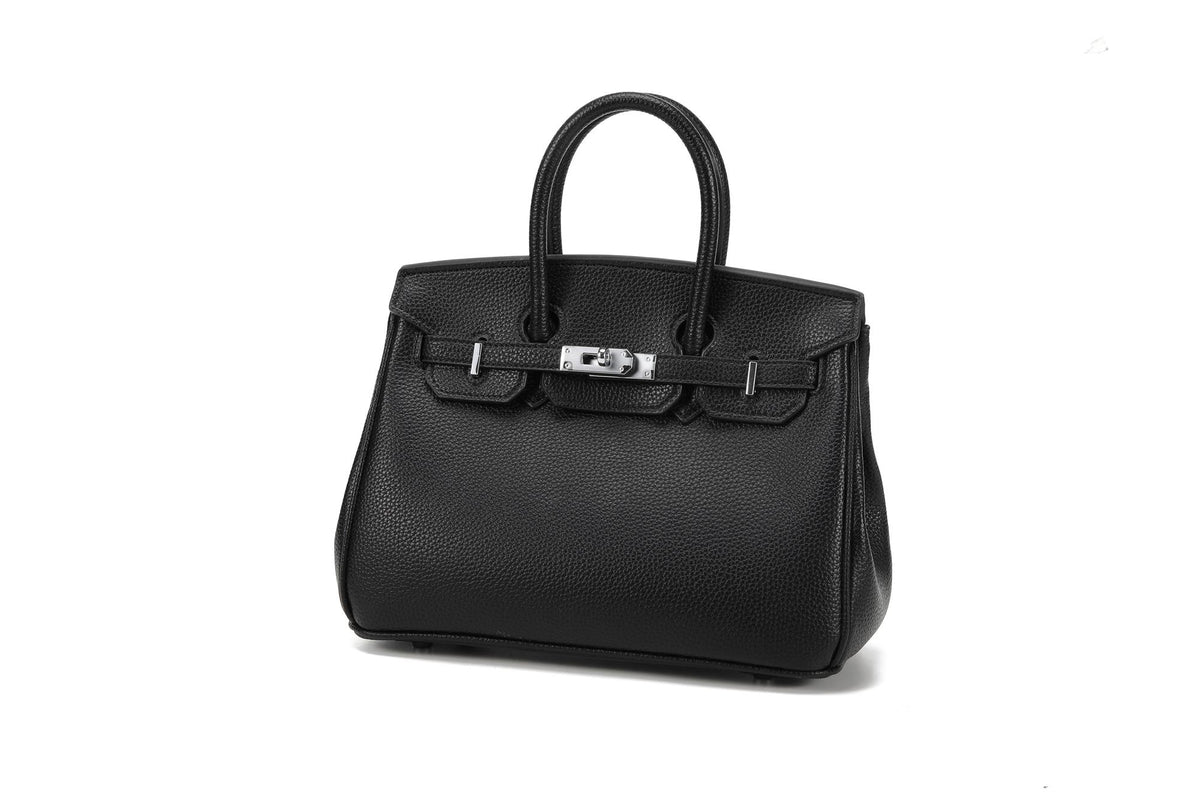 BK25 Pebbled Top-Handle Bag — Silver-Tone Hardware — black angle