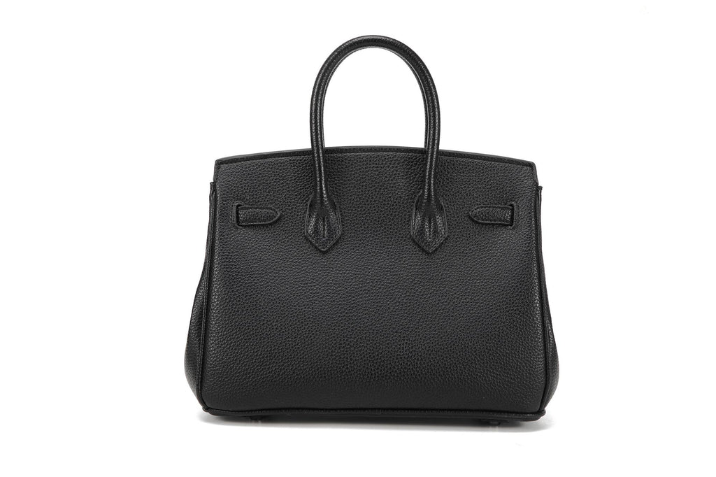 BK25 Pebbled Top-Handle Bag — Silver-Tone Hardware — black back