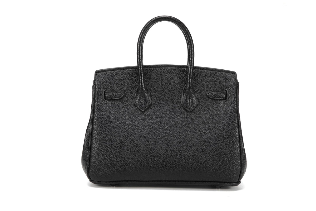 BK25 Pebbled Top-Handle Bag — Silver-Tone Hardware — black back