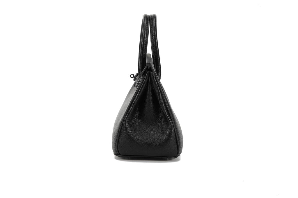 BK25 Pebbled Top-Handle Bag — Silver-Tone Hardware — black side