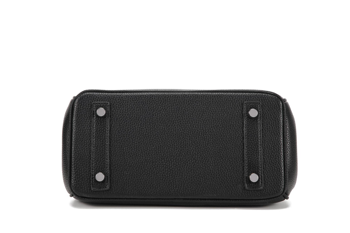 BK25 Pebbled Top-Handle Bag — Silver-Tone Hardware — black base