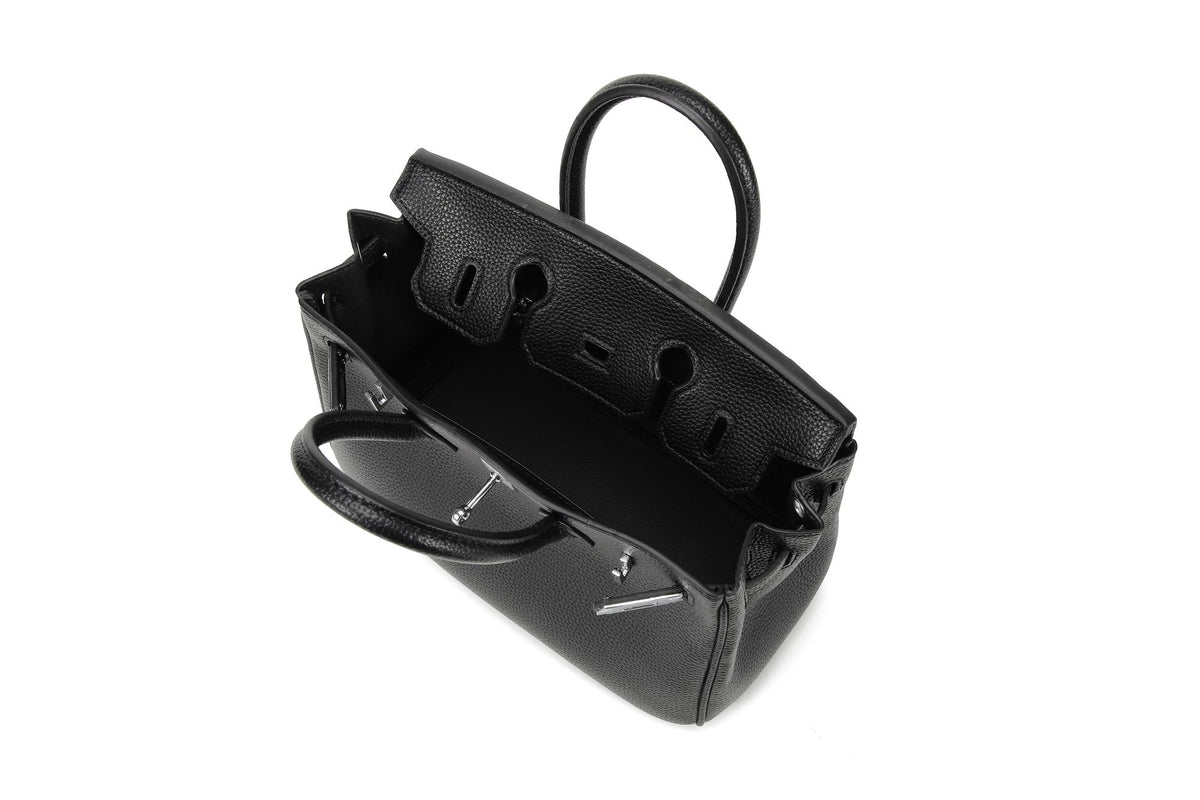 BK25 Pebbled Top-Handle Bag — Silver-Tone Hardware — interior