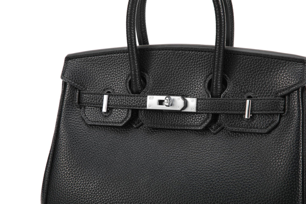 BK25 Pebbled Top-Handle Bag — Silver-Tone Hardware — clasp