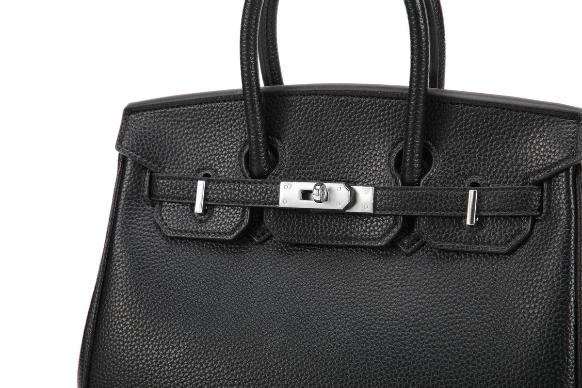 BK25 Pebbled Top-Handle Bag — Silver-Tone Hardware — clasp