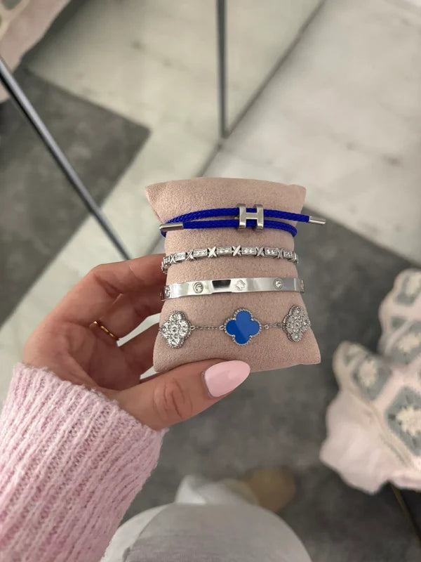 Silver Tone Ocean Blue Bracelet Stack