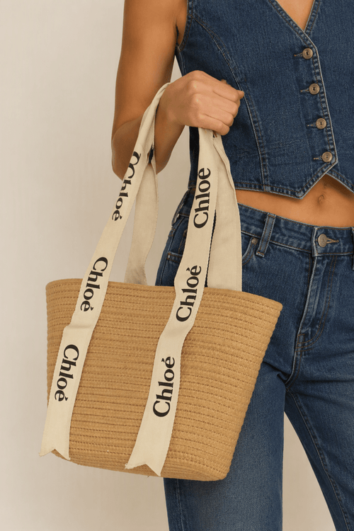 Beige Woven Tote Bag