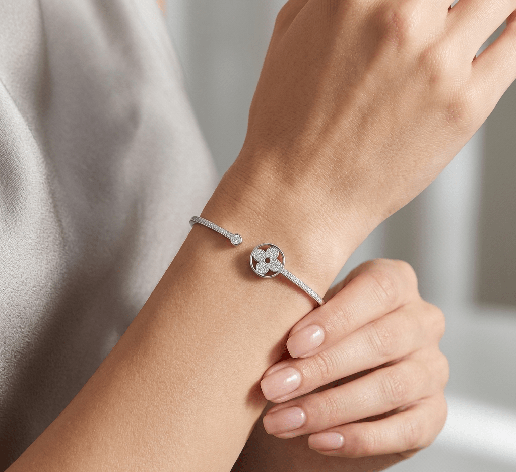 Blossom Clover Twist Silver Tone Bracelet