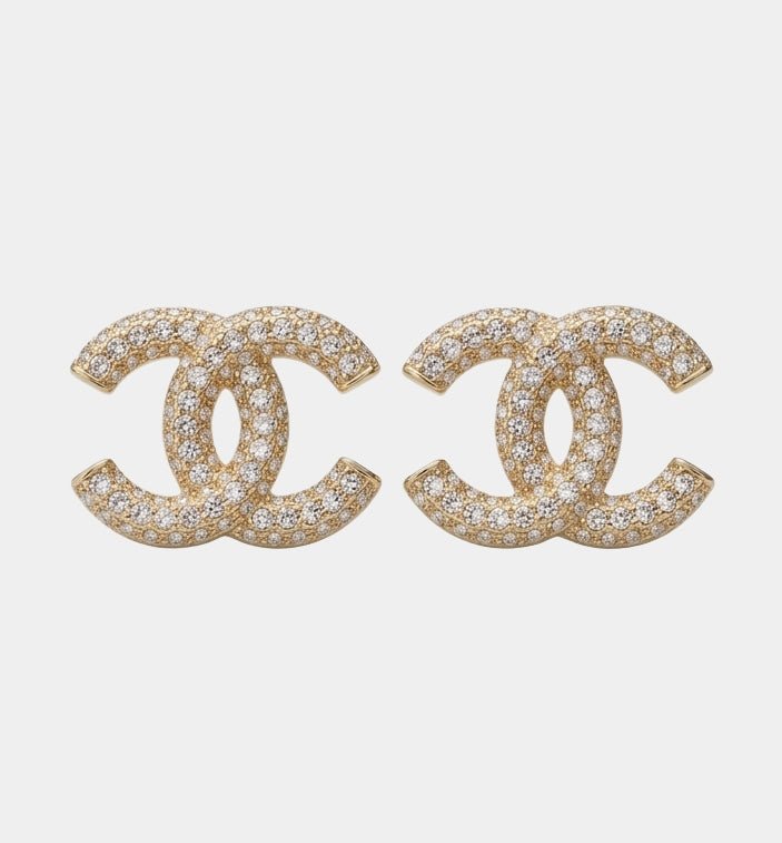 Interlocking Letter Earrings Crystal Gold Tone
