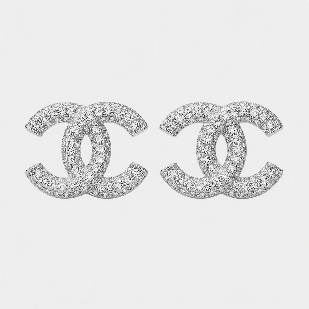 Interlocking Letter Earrings Crystal In Silver Tone