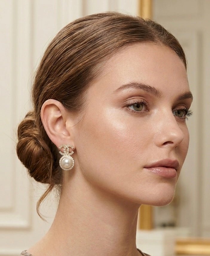 Interlocking Letter Pearl Earrings Gold Tone