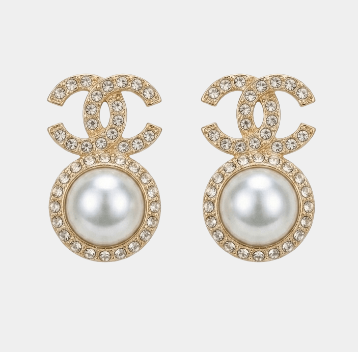 Interlocking Letter Pearl Earrings Gold Tone