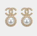 Interlocking Letter Pearl Earrings Gold Tone