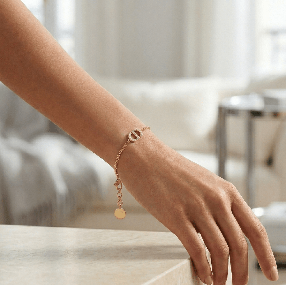 Letter Motif Bracelet Gold Tone & Silver Tone Crystals