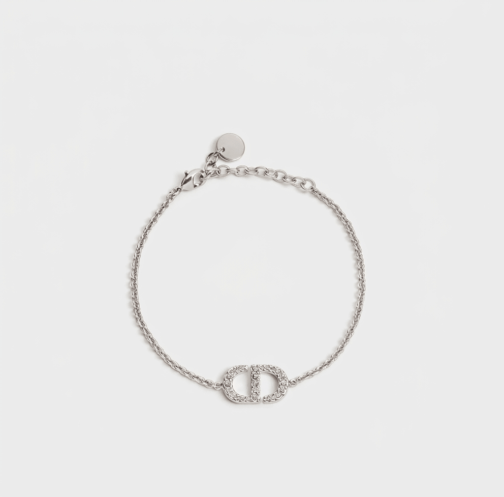Letter Motif Bracelet In Silver Tone & Silver Tone Crystals