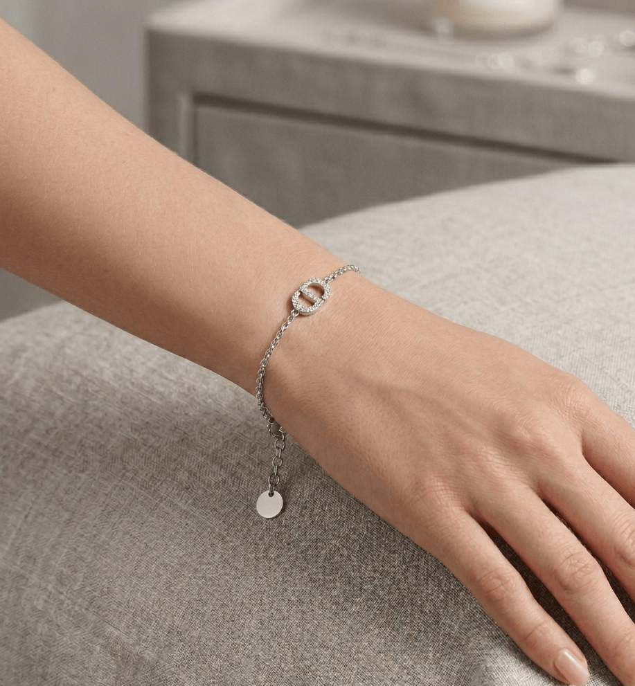 Letter Motif Bracelet In Silver Tone & Silver Tone Crystals