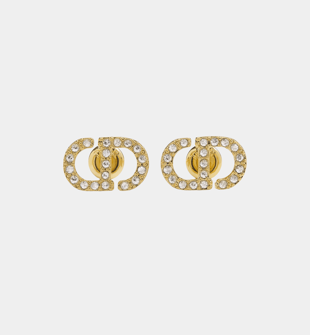 Letter Motif Earrings Gold Tone & Silver Tone Crystals