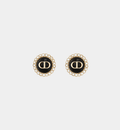 Letter Motif Earrings Black Gold Tone