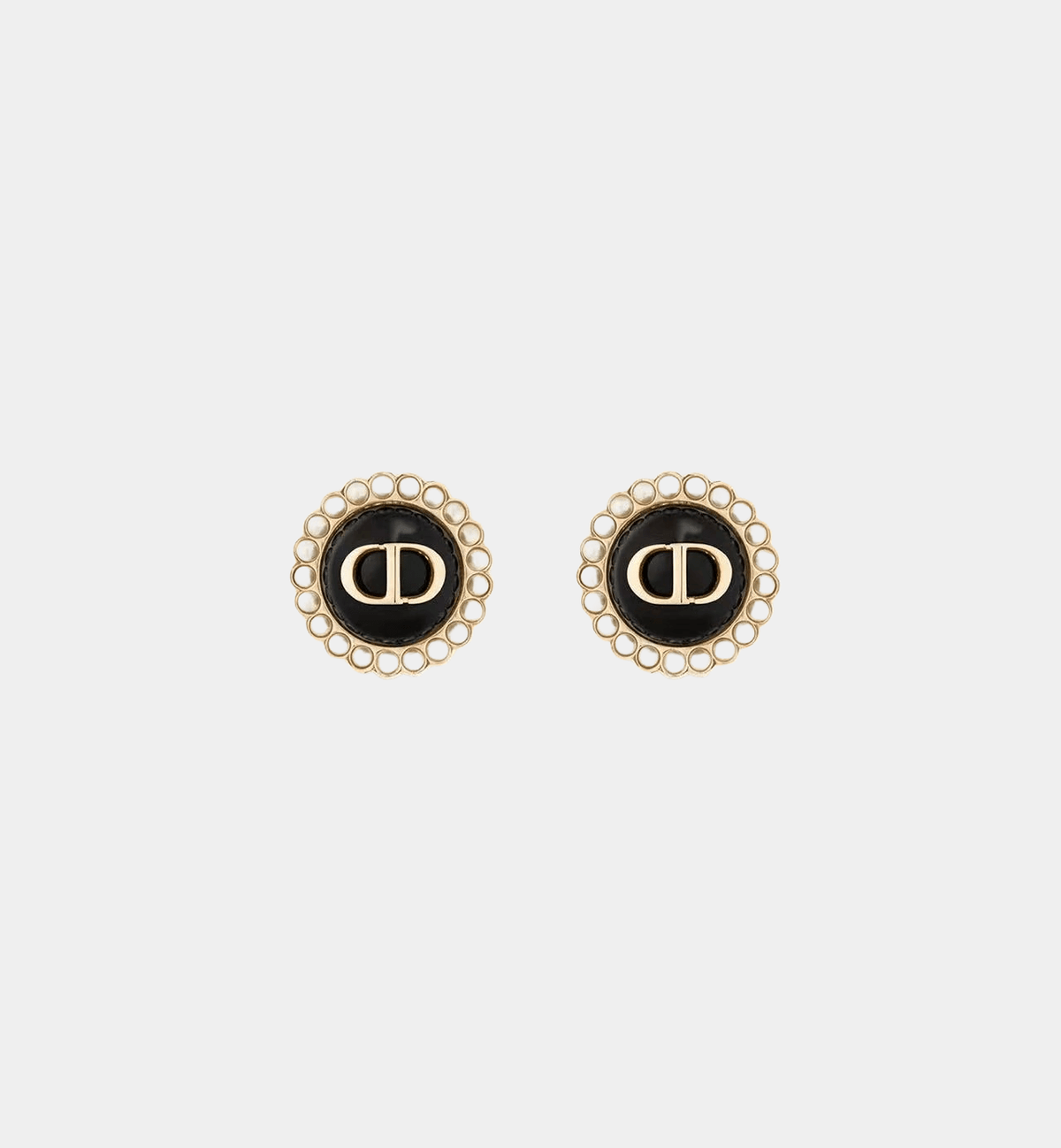 Letter Motif Earrings Black Gold Tone
