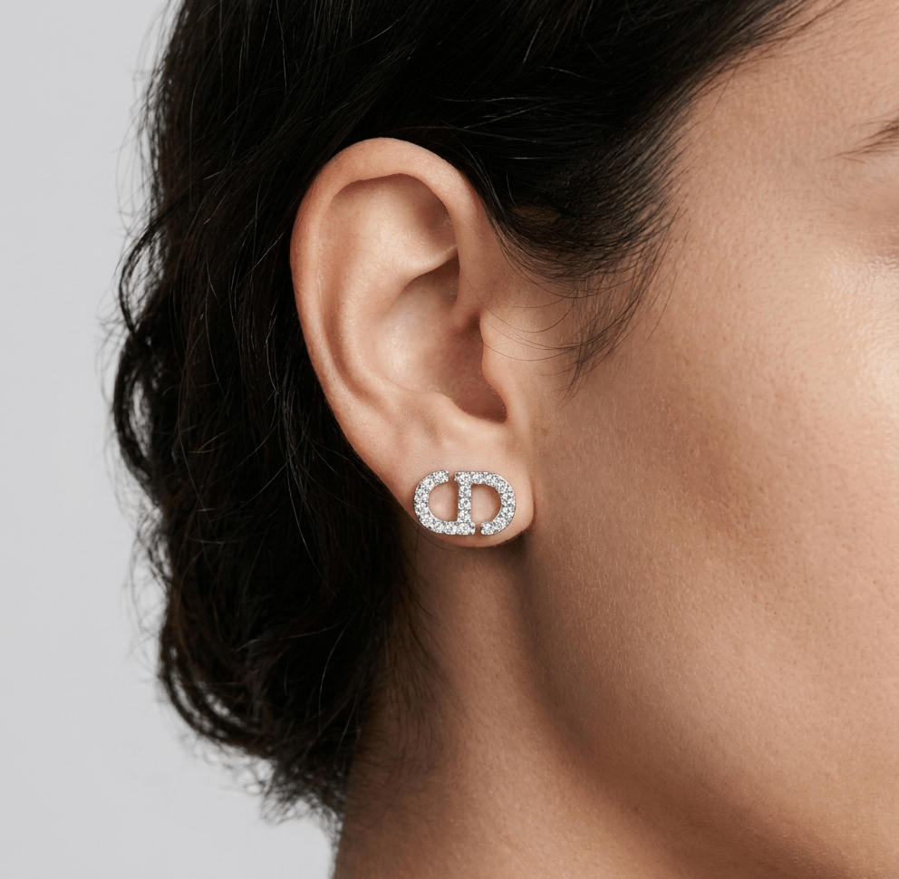 Letter Motif Earrings In Silver Tone & Silver Tone Crystals