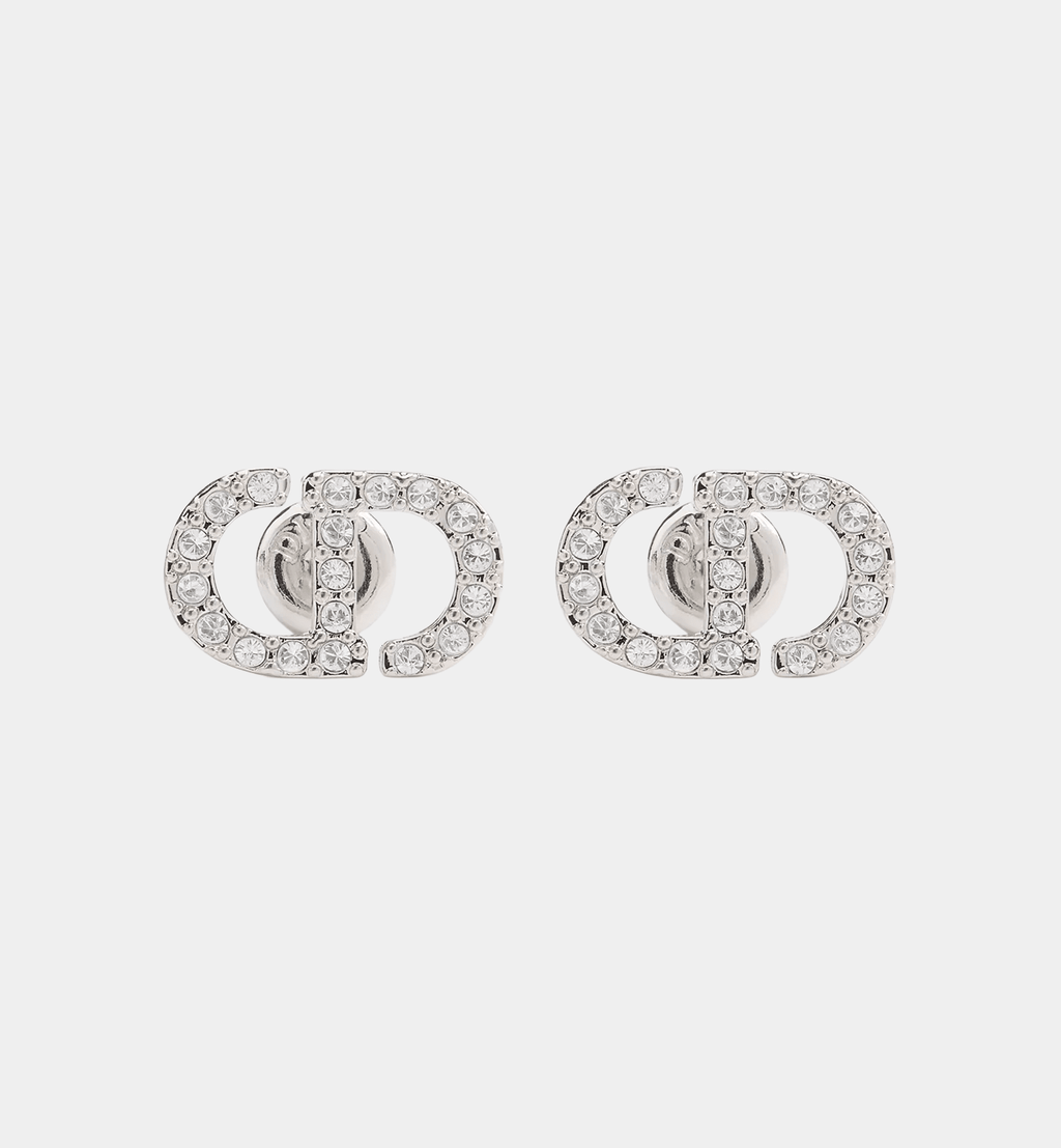 Letter Motif Earrings In Silver Tone & Silver Tone Crystals