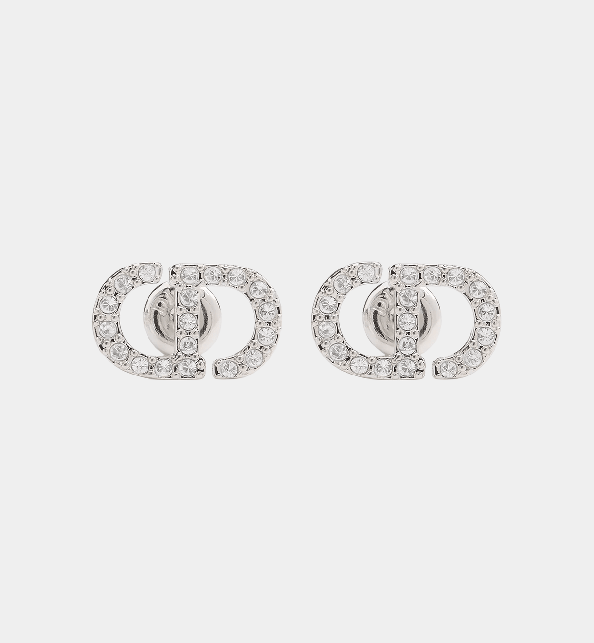 Letter Motif Earrings In Silver Tone & Silver Tone Crystals