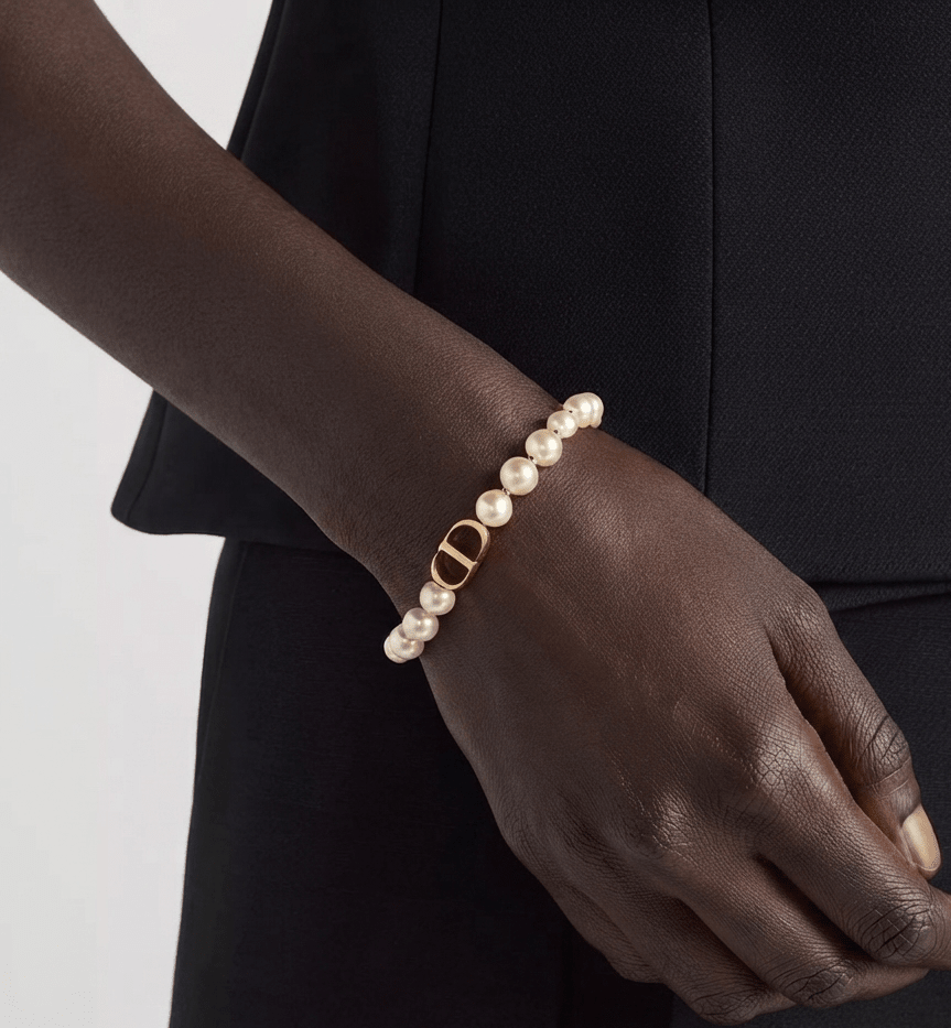 Letter Motif Pearl Bracelet Gold Tone