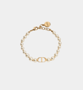Letter Motif Pearl Bracelet Gold Tone