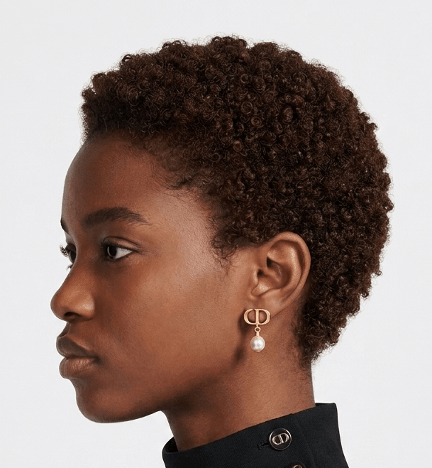 Letter Motif Pearl Earrings Gold Tone