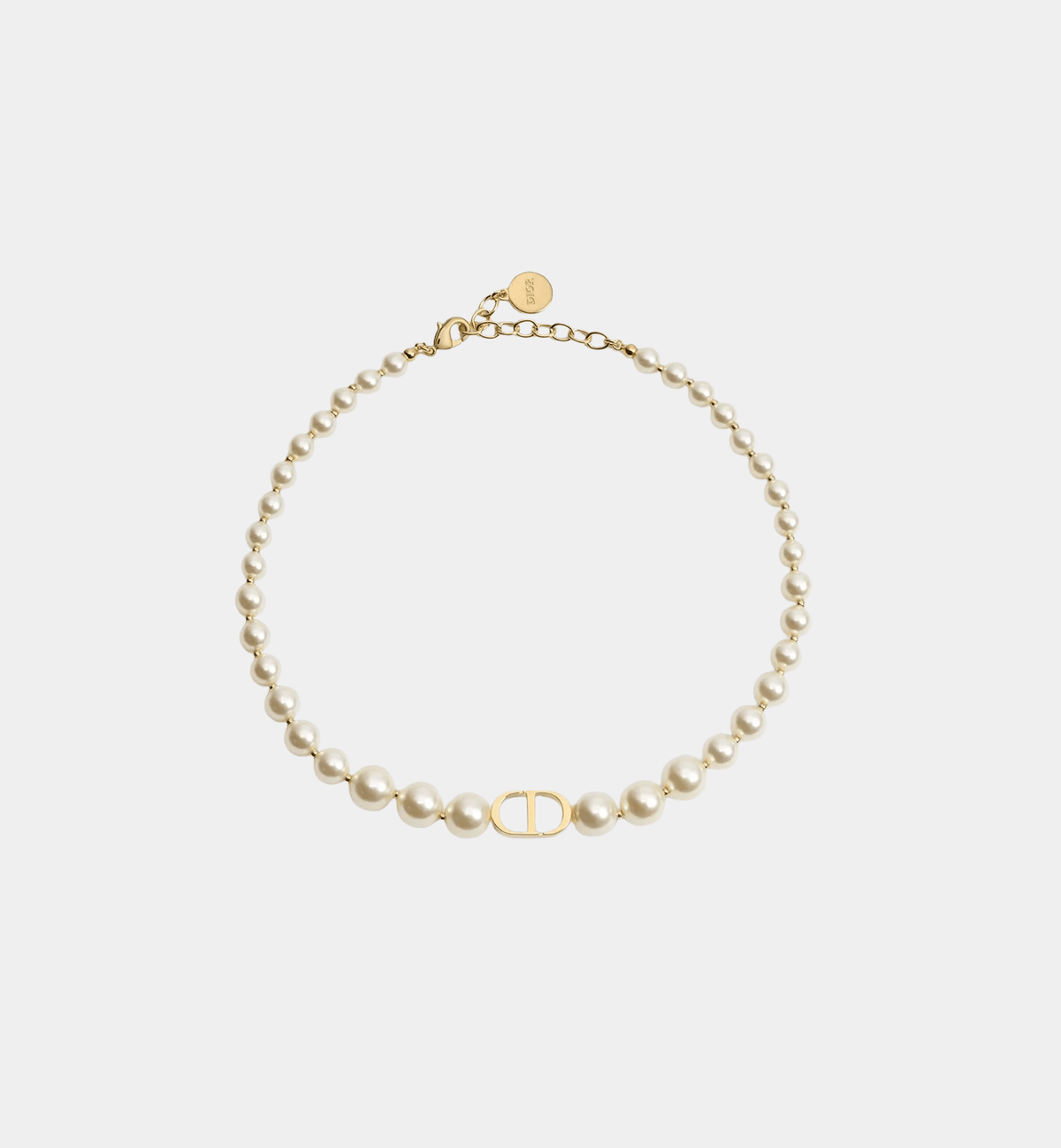 Letter Motif Pearl Necklace Gold Tone