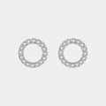 Circle Earrings Round Crystal Halo Open Studs Silver Tone