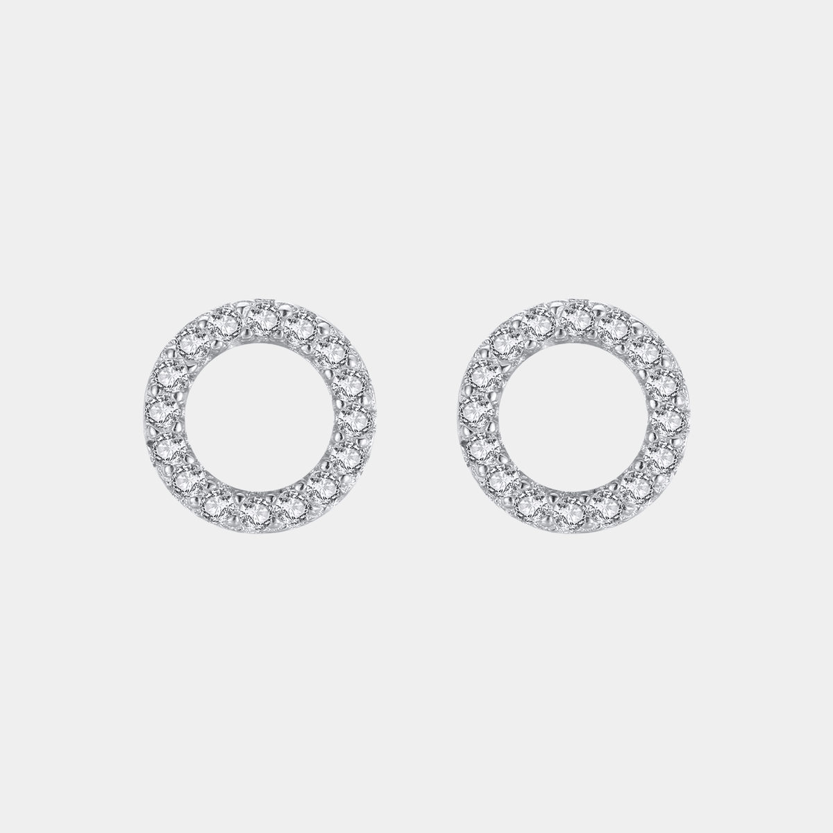 Circle Earrings Round Crystal Halo Open Studs Silver Tone
