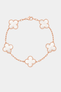 Clover Bracelet Clover Pearl White Four Leaf Flower Rose Gold Tone Charm Bracelet
