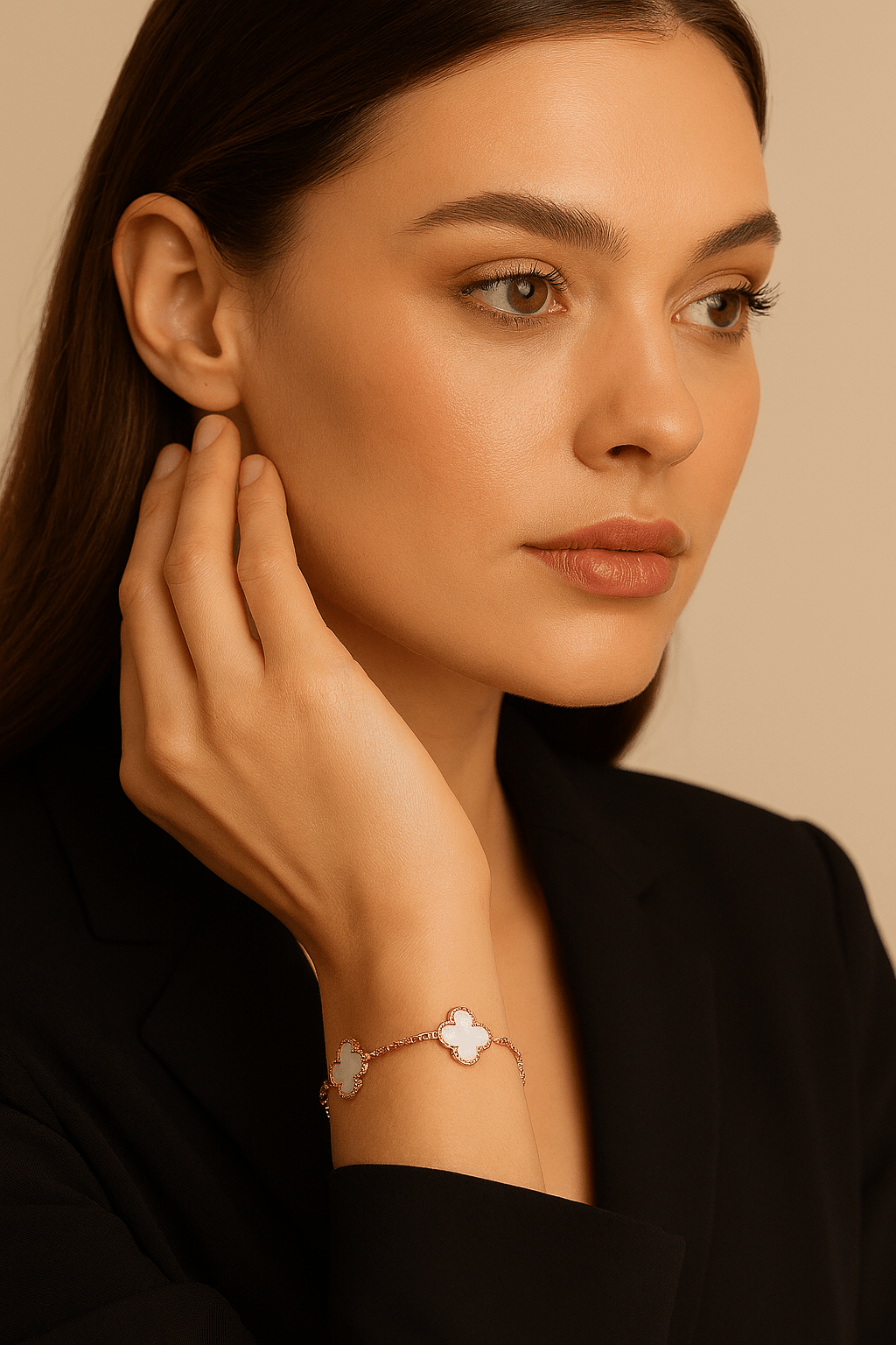 Clover Bracelet Clover Pearl White Four Leaf Flower Rose Gold Tone Charm Bracelet