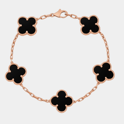 Clover Bracelet Clover Black Four Leaf Flower Rose Gold Tone Charm Bracelet