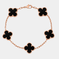 Clover Bracelet Clover Black Four Leaf Flower Rose Gold Tone Charm Bracelet