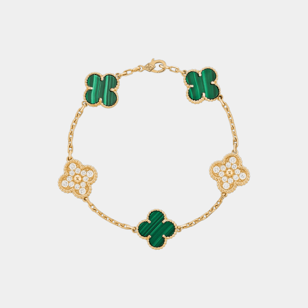 Clover Bracelet Green With Crystal Clover Four Leaf Flower Gold Tone Charm Bracelet