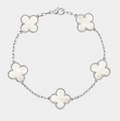 White Clover Charm Bracelet — Silver Tone