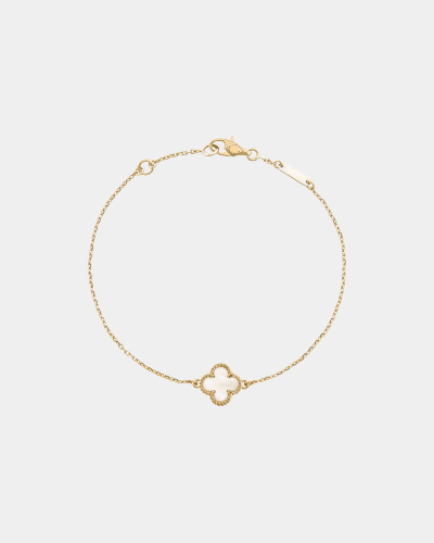 Clover Bracelet Pearl White Dainty Four Leaf Flower Gold Tone